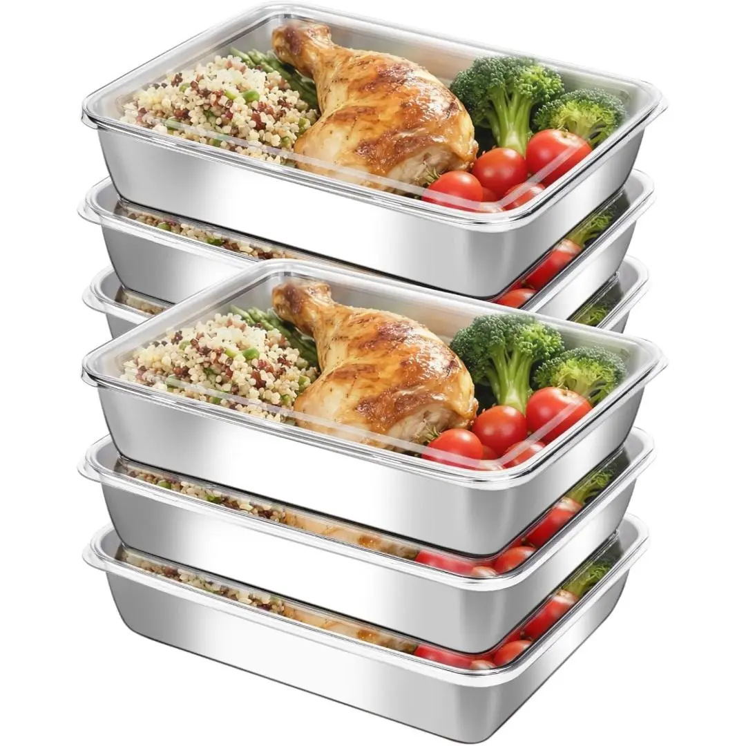 Stainless Steel Food Storage Containers with Lids, Reusable Meal Prep Containers for Lunch, Fridge & Freezer, Stackable Leak Resistant Metal Bento Boxes for Kitchen, Picnic & Takeout