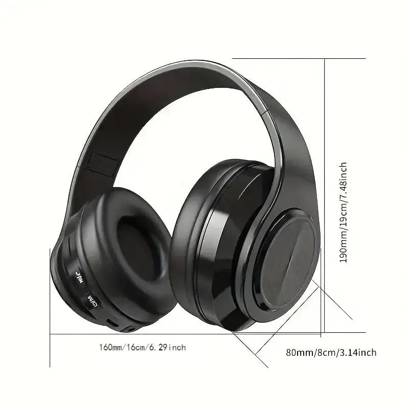 Wireless Over-ear Headphone, Noise Cancelling Headphone with LED Light &microphone & FM & SD Card Slot, Stereo Sound Bluetooth-compatible Headphone for Home Office Travel Wireless Headphones