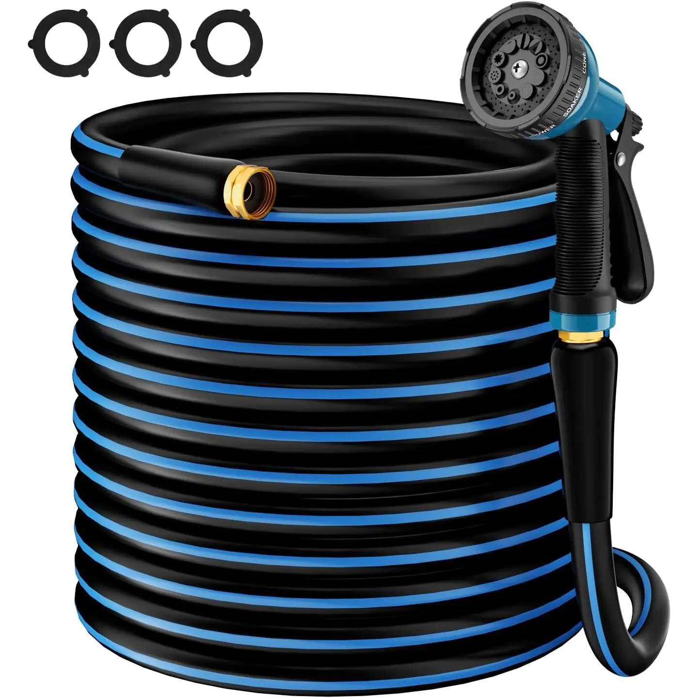 Heavy Duty Garden Hose 5/8" 100FT: Flexible Rubber Water Hose with 10 Function Sprayer - Leakproof Hose Male to Female Fittings - Durable Hose for Yard, Lawn,  Wash, Outdoor, Watering