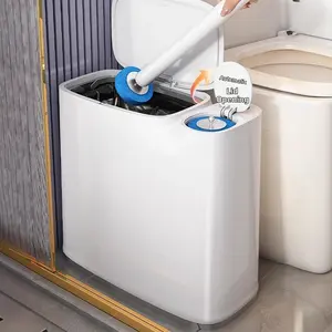 Space-Saving Sliding Toilet Paper Holder & Brush Combo with Odorless Lid Large Capacity All-in-One Bathroom Trash Can Perfect for Small Spaces and Home Use