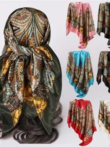 Cashew Print Silk Scarf for Women, European and American Trendy Versatile Shawl, Satin Headscarf, 90cm Square Scarf