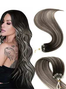 Micro Link Glueless Human Hair Extensions Fish Line Hair Extensions Mixed Dye Color 16-20 Inches 30g, Natural Looking for Women & Men, Perfect for Daily Use