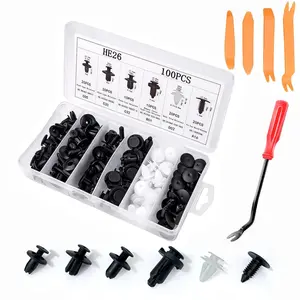 Push Type Nylon Car Fastener Kit with Removal Tool, 6 Sizes, 100 Pieces, Bumper Car Fixing Clips Set, Durable and Easy to Use Vehicle Clips