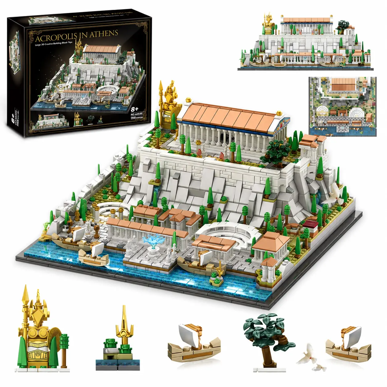 TOKMOC 1988 Pieces,Athens Acropolis Architecture Building Block Set,Classic Landmark City Building Kit with Athena,Trident,Olive Tree,Plaza & Fountain, Historical Collectible Building Model,Birthday Gift,For aged 12 and above,Stress relief toy,66034