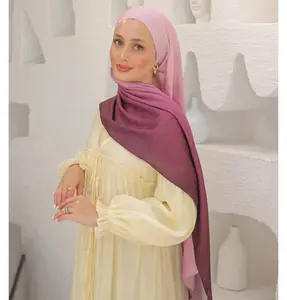 Gradient Satin Blend Patterned Shawl Hijab - Pink
