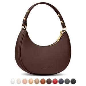 Vantamo Crescent Bags For Women with RFID Protection, Half Moon Clutch Purses for Women with Anti-Theft Clip for Extra Safety, Premium PU Leather Handbags for Work & Going Out, Coffee Brown Purse