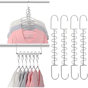 Metal Space Saving Hangers 12 Slots  Version Hanger Magic Cascading Hanger Closet Wardrobe Clothes Organizer(4 Pack)