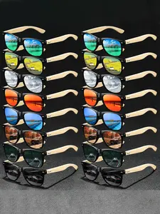 16 latest fashion bamboo and wood frame retro square sunglasses. Unisex design with multi-colored lenses for varied aesthetics/usage; UV400 protection for eye safety.combines fashion and natural feel, suitable for wide scenarios, highly practical.
