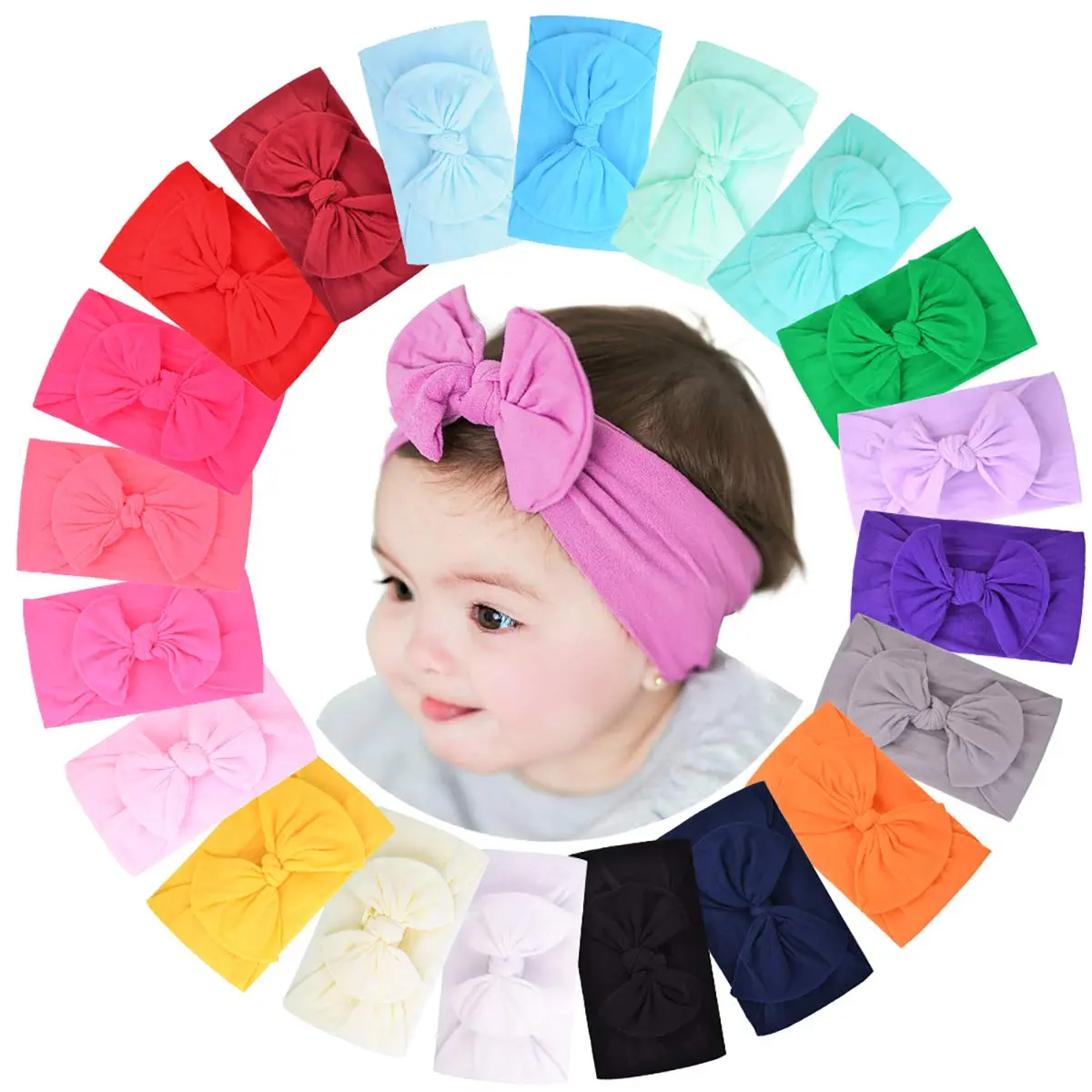 20-piece Baby Girl Nylon Headbands Headscarves Hair Accessories Elastic Hairbands for Children Toddlers Infants Newborns