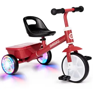 Bobike Toddler Tricycle for Ages 2-5 Years, Tricycle with 2 LED Light Wheels, Toddler Bike with 3-Position Seat and Rear Basket, Kids Bike Gift for Boys & Girl