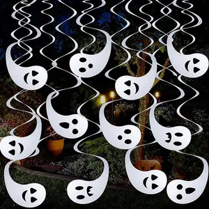 24 Pieces Halloween Decorations Hanging Swirl Halloween Ghost Ceiling Streamers Spooky Horror Decor Halloween Party Indoor Outdoor Decorations for Home Party Office ,24 Inch