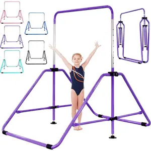 Foldable Gymnastic Bar for  Ages 3-9, 9 Height Levels, 200 lbs Weight Capacity, 5 Ft Length Gymnastic Kip Bar with Mat, Gymnastic Equipment for  and Gym Center Indoor Outdoor Use