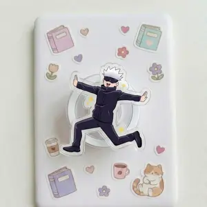 Magnetic Phone Grip Happy Blindfold Sorcerer Kindleholder – White Hair Anime Boy Running Pose, Strongest Teacher Chibi, Magneticphonegrips for Manga Fans, Fun Otaku Gift