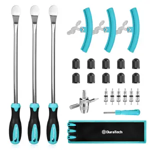 #fathersdaygift DURATECH 14.5" Steel Tire Spoons Tool Set, 24-Piece Tire Bar Removal Set with Rim Protectors, Valve Core Tools and Storage Bag, Tire Changing Iron Tool Kit for Motorcycle, Bicycle, ATV and Lawn Mower