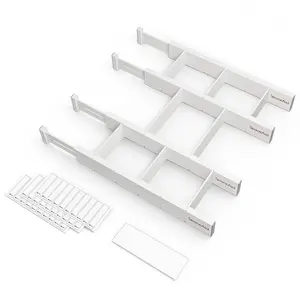 SpaceAid Bamboo Adjustable Drawer Dividers with Labels, 4 Dividers and 9 Inserts (White)