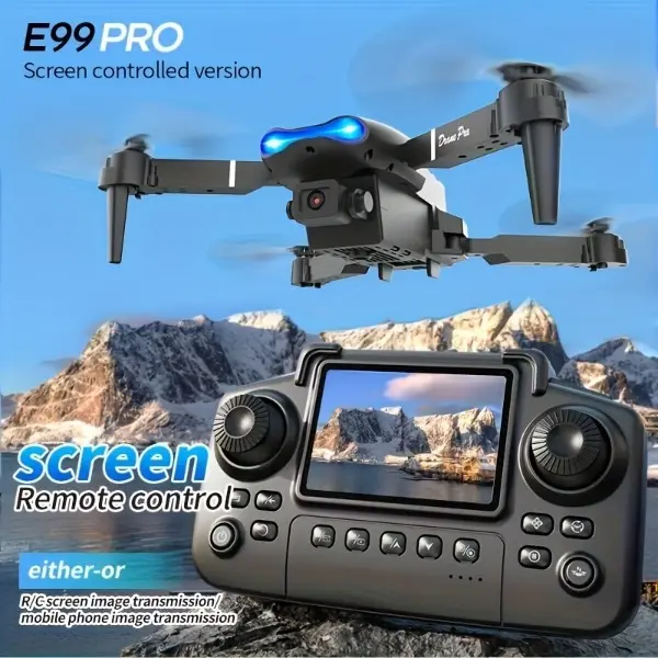 E99 PRO Screen-Controlled Drone with Dual Cameras 360° Flip Acrobatic Rolls One-Click Takeoff Landing APP Image Transmission Dual-Battery Design Optical Flow Hovering Foldable Body Ideal for Beginner Users