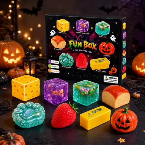 Unisex Mystery Squishy Box - Assorted Cute Squishies, Food/Animal/Seasonal Fidget Figures, Halloween Goodie Items, Surprise Gift for Indoor Recreation Party Favors