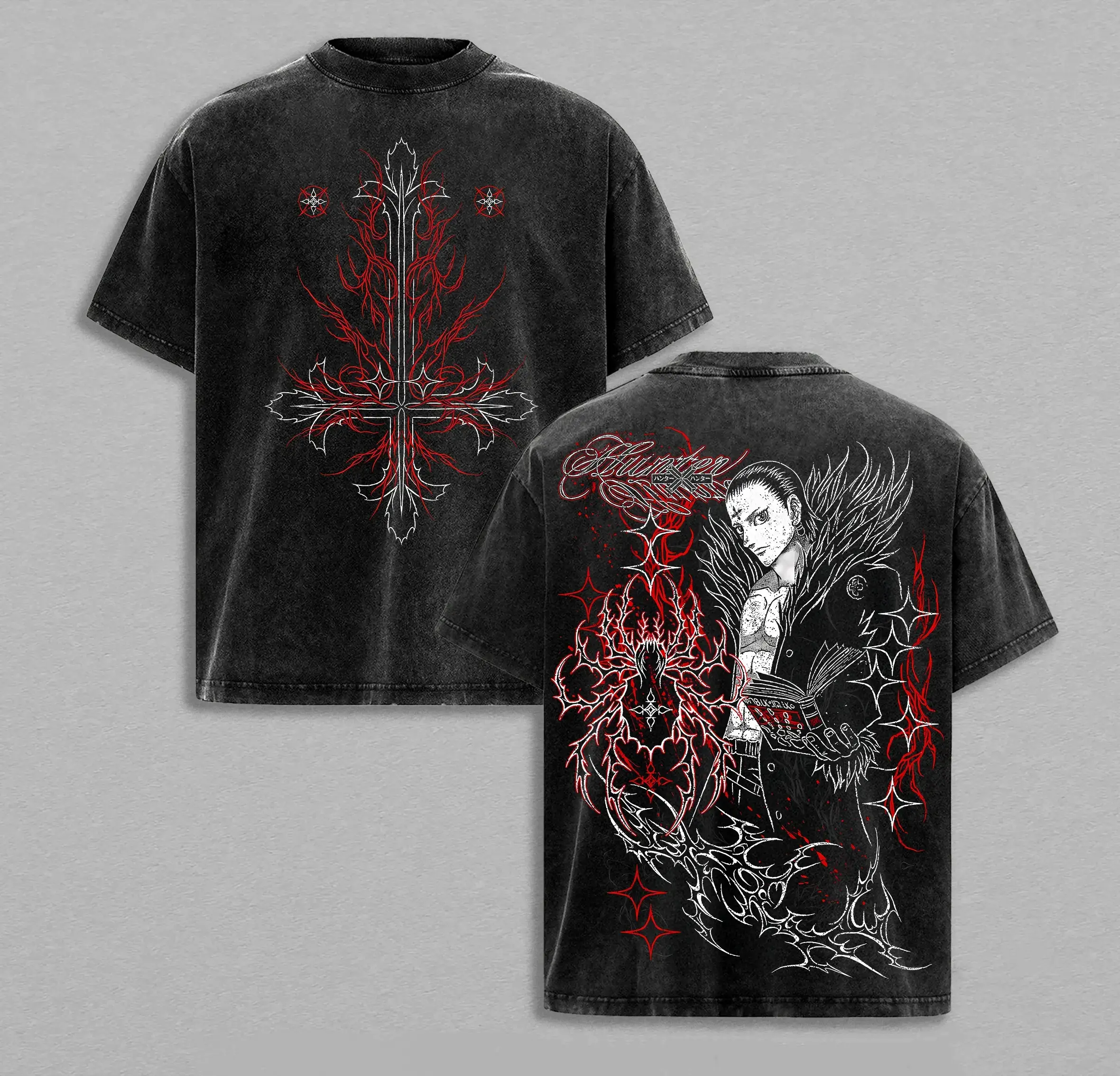 Chrollo Lucilfer Phantom Troupe Hunter x Hunter Washed T Shirt | Anime Graphic Tee | Japanese Manga Streetwear | Heavy Cotton Oversized Shirt for Anime Fans