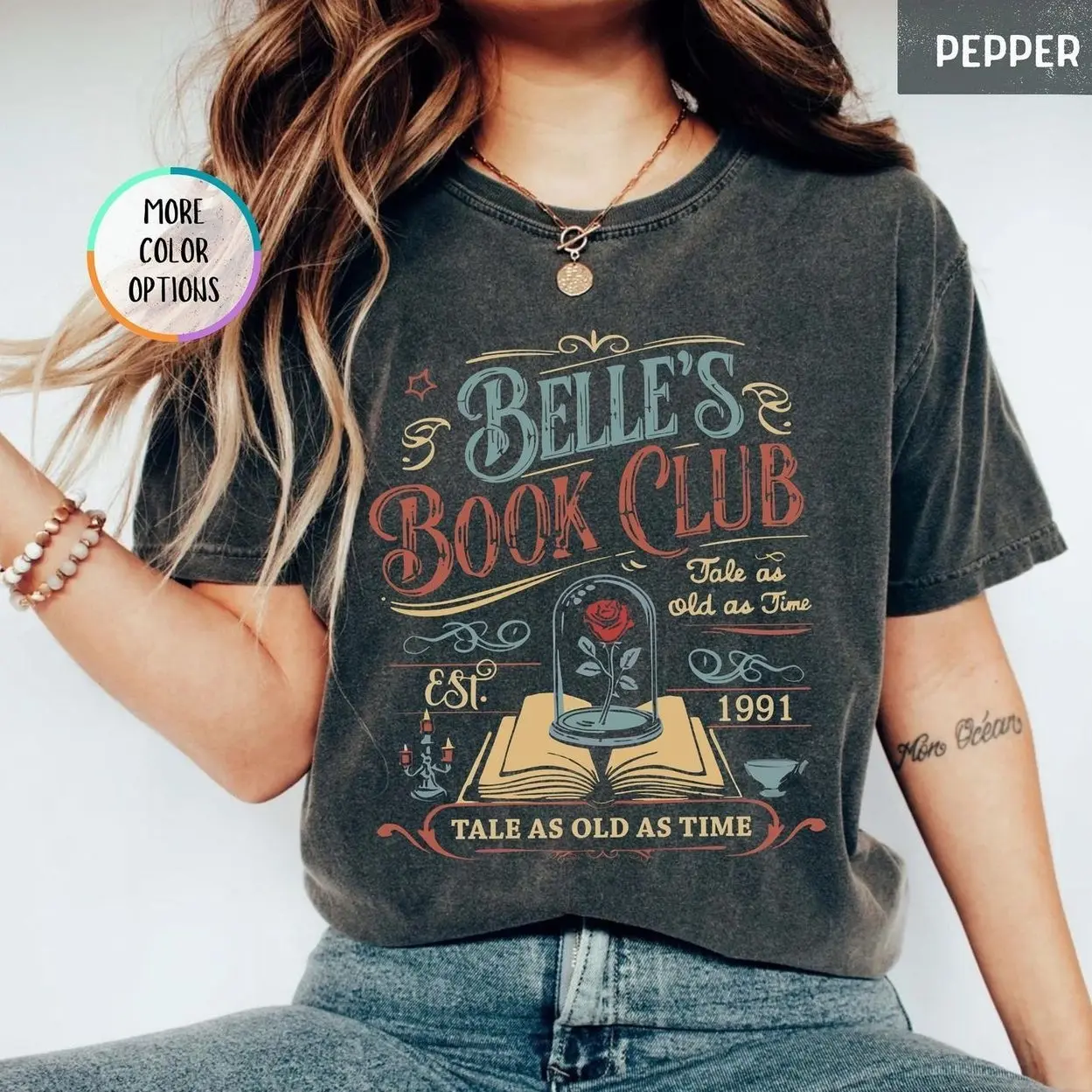 Comfort Colors® T-Shirt, Belle Book Club T-Shirt, Bookish Tee, Vintage Style Reading Shirt For Women, Tale As Old As Time, Book Lover Gift
