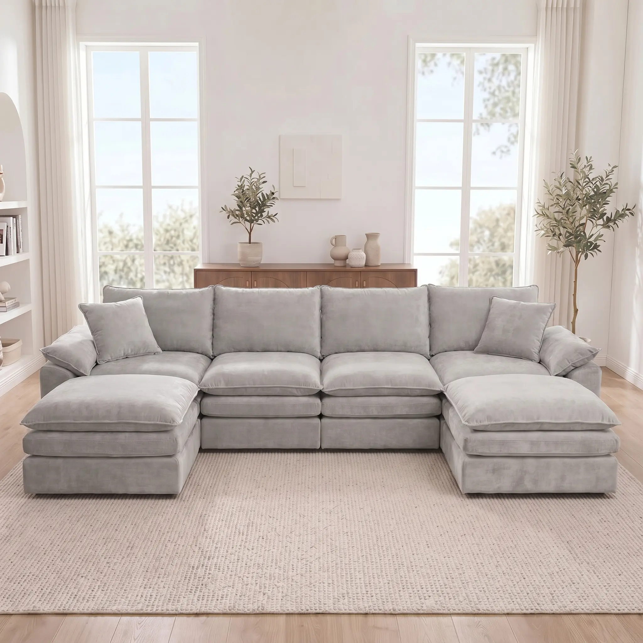 154" U Shaped Couch Modular Sectional Sofa 4-Seater Comfy Cloud Couch Set of Modular Pieces with MovableOttoman Deep Seat Couches for Living Room Chenille Slate boneless furniture,dorm essentials,home decor
