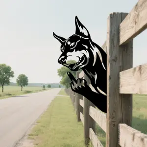 Metal sign art decor, peeking out from the sign's corner, Tree garden fence cottage outdoor home decor Rustic Farmhouse Design Gift animal wall art ornament