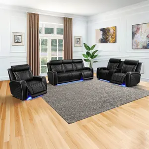 Luxury Furniture Sets Power Recliner Sofa With Ledlights,living Room Furniture/small Space/office/theaterseating, Reclining Sofa Chair With Usb Port/storageconsole/cup Holders(3 Piece Set)