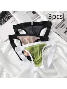 Men's Thong Panties Set, Low Waist Breathable Fitted Comfort Underwear for Daily Wear & Office Use, Stylish Sheer Design for Everyday Essentials