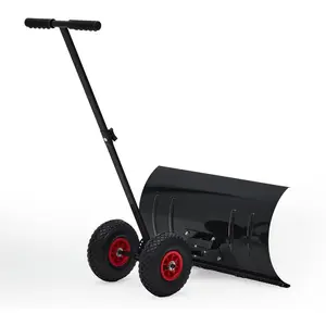 Height-Adjustable Snow Shovel with Wheels, 5-Level Adjustable Ergonomic Hand Snow Shovel, Space-Saving Foldable Design, Cold-Rolled Iron Construction
