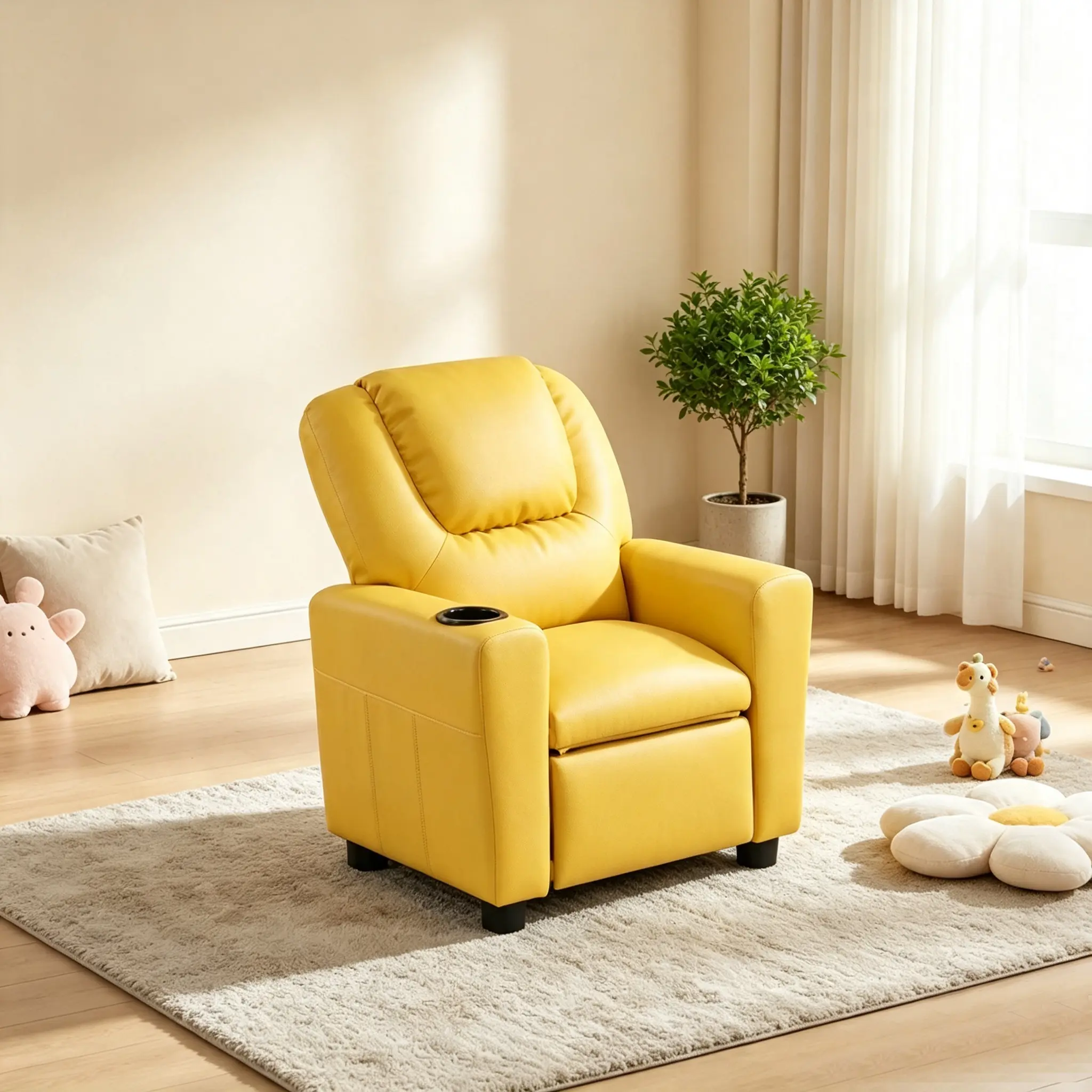 Marisa 23" Yellow PU Leather Kids Recliner Chair with Cupholder