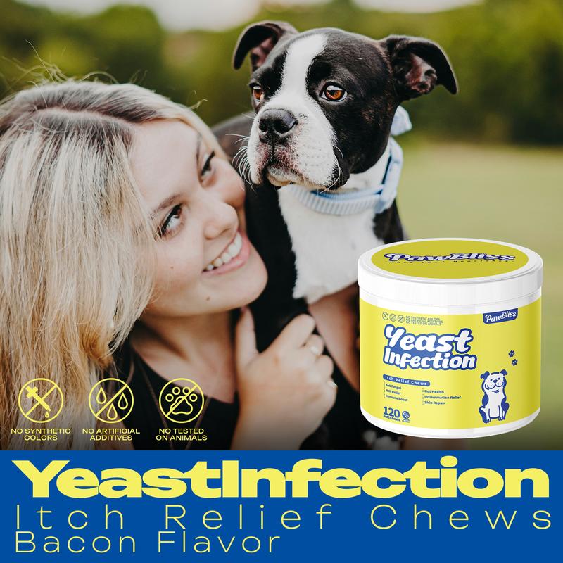 Yeast-Infection-Treatment for Dogs, Dog Ear&Skin Infection Relief, Natural Omega-3, Collagen, PAU D’Arco & More, Dog Vitamins for Itchy Skin