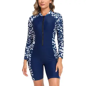 Women's Boyleg One Piece Rash Guard with Built in Bra Zip Front UPF50+ Long Sleeve Full Body Surfing Swimsuit One-piece High Waist Women Swimsuit tankini swim set