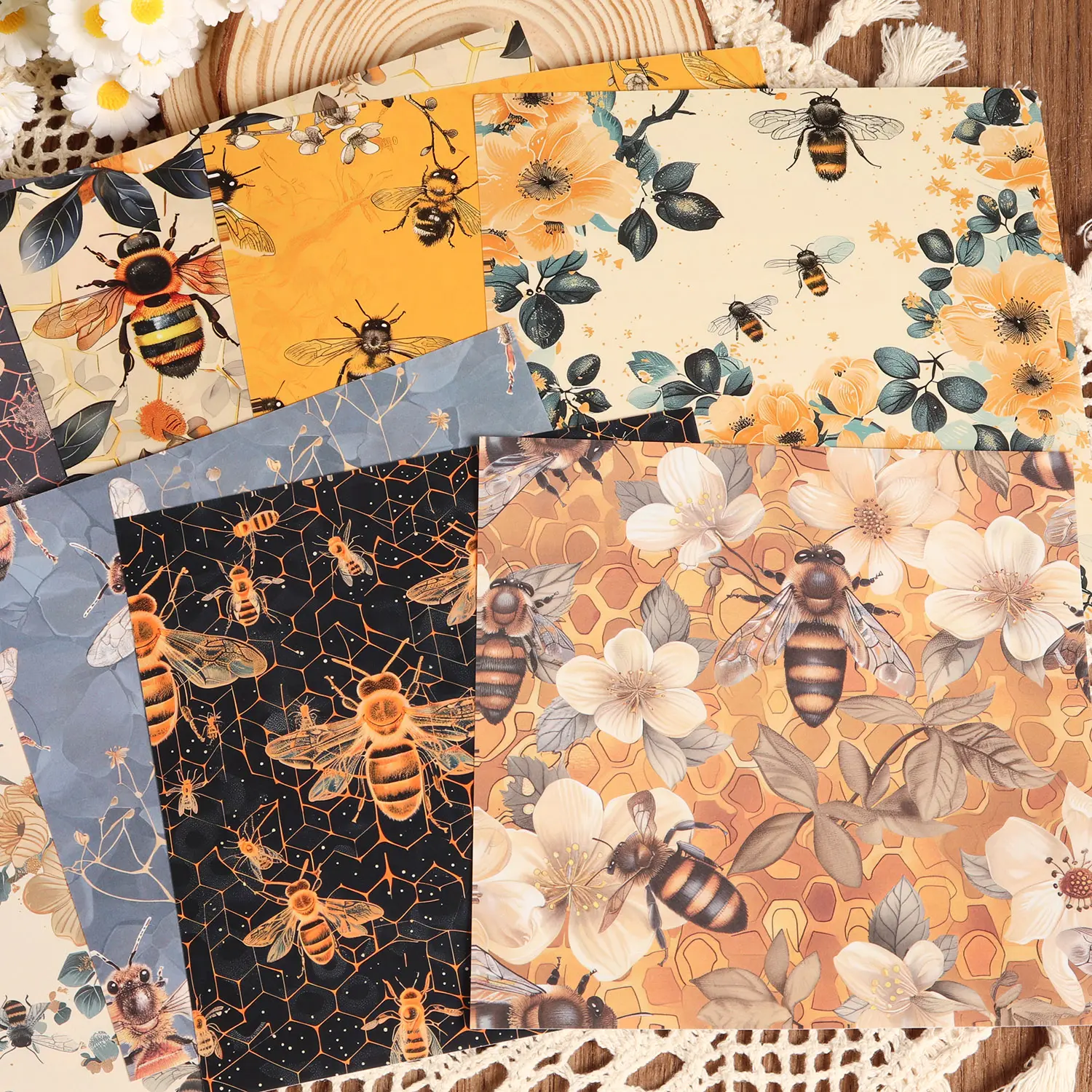 JAIIMAN 12sheets, writable paper sticker and matte sticker, Flower Bees Large Size Self-adhesive Decorative Scrapbook Sticker, Arts Crafts Decals, Floral Stickers, for Background Pad, Scrapbooking Supplies, DIY Landscape Creation, Collage Decoration