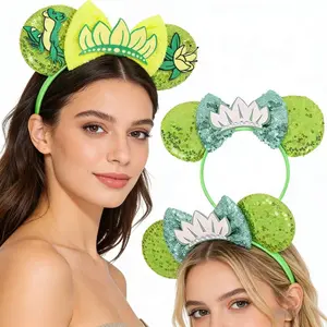Frog and Princess Themed Decorative Headbands, Party Decorations, European and American Style, Diamond Sequins, Mouse Ears, Holiday Supplies