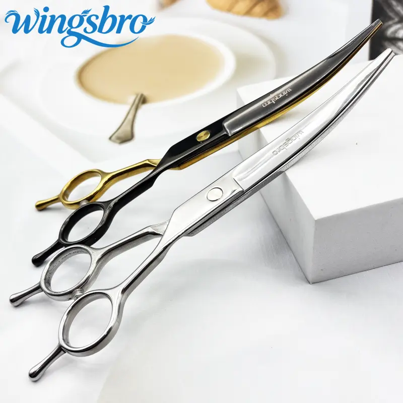 Wingsbro Right-Hand 7-Inch Up-Curve Tips Double-Tailed Pet Grooming Scissors - Universal Size, Precise Cut Grooming Products for Dog & Cat Hair Care Supplies