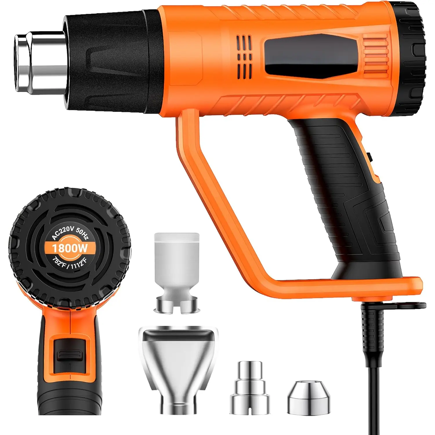 1800W Heavy Duty Hot Air Kit - Fast Heating, Dual-Temperature (400°F-600°F), 4 Nozzles, Overheat Protection, Nylon/Rubber/TPE Parts, Safe and Reliable, Manufacturer Warranty for Crafts, Shrinking PVC, Thermal