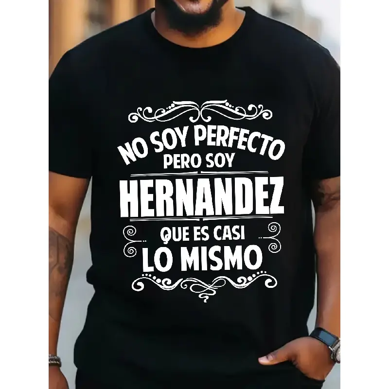 Men's Hernandez Graphic Tee - Crew Neck (Round Neck) Cotton Menswear, Short-Sleeve (Shortsleeve) Stylish Street Style Casual Oversized Comfortable Soft Breathable T-Shirt