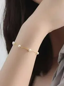 Faux Pearl Decorated Link Bracelet, Fashion Accessories for Women, Girl's Temperament All-match Accessory, Minimalist Aesthetic Jewelry Gift for Her