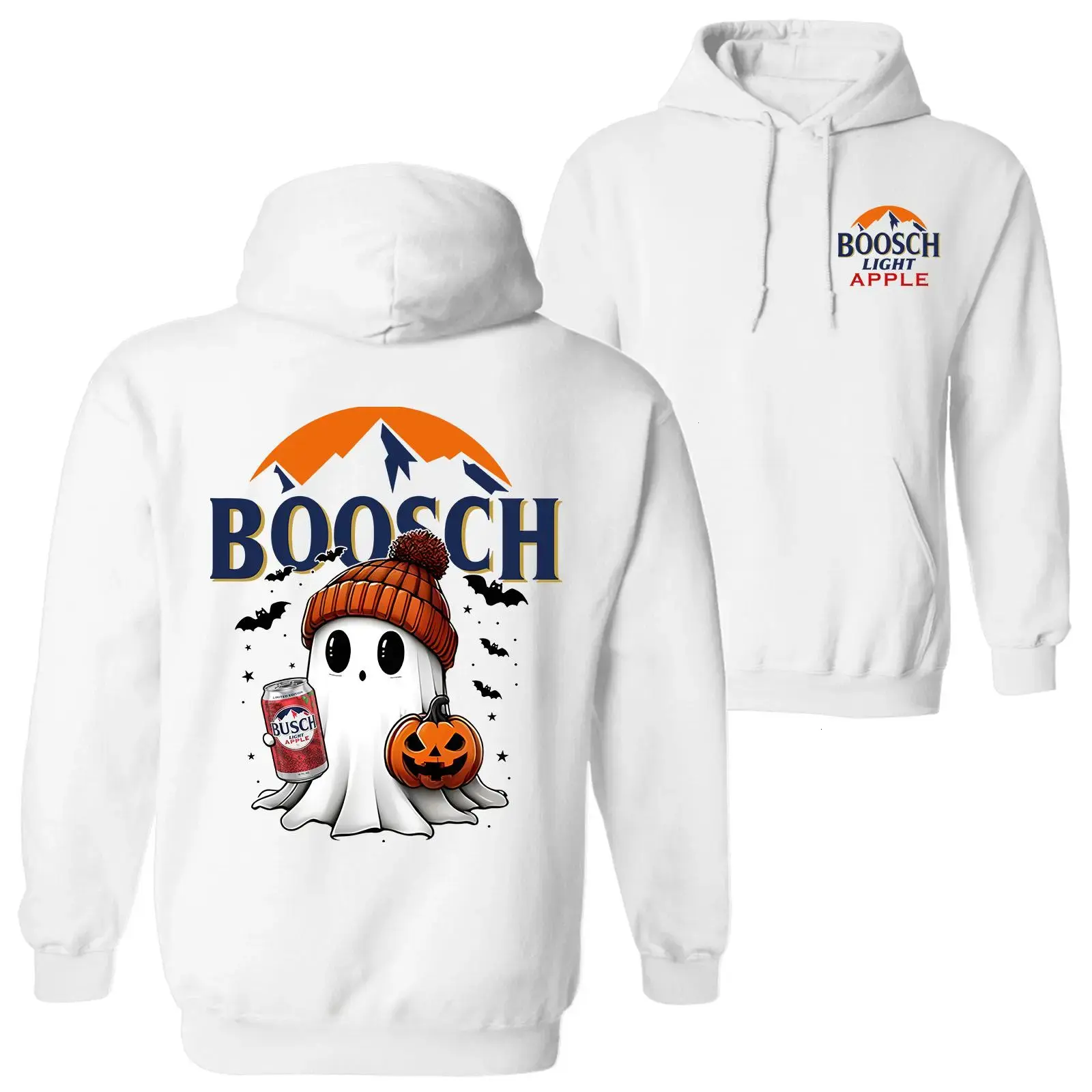 Boosch Light Apple Halloween Cute Boo Boo Ghost Pumpkin Hoodie, Trendy Halloween Costume Spooky Season Graphic Design Unisex Cotton Pullover Hooded Sweatshirt for Men for Women Menswear Womenswear