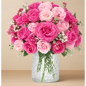 2 Bouquets Peonies Artificial Flowers, Mixed Pink Fake Peonies with Large Bloom, Silk Peony Flowers Faux Peony Bouquet for Wedding Centerpieces, Table, Vase & Home Decor