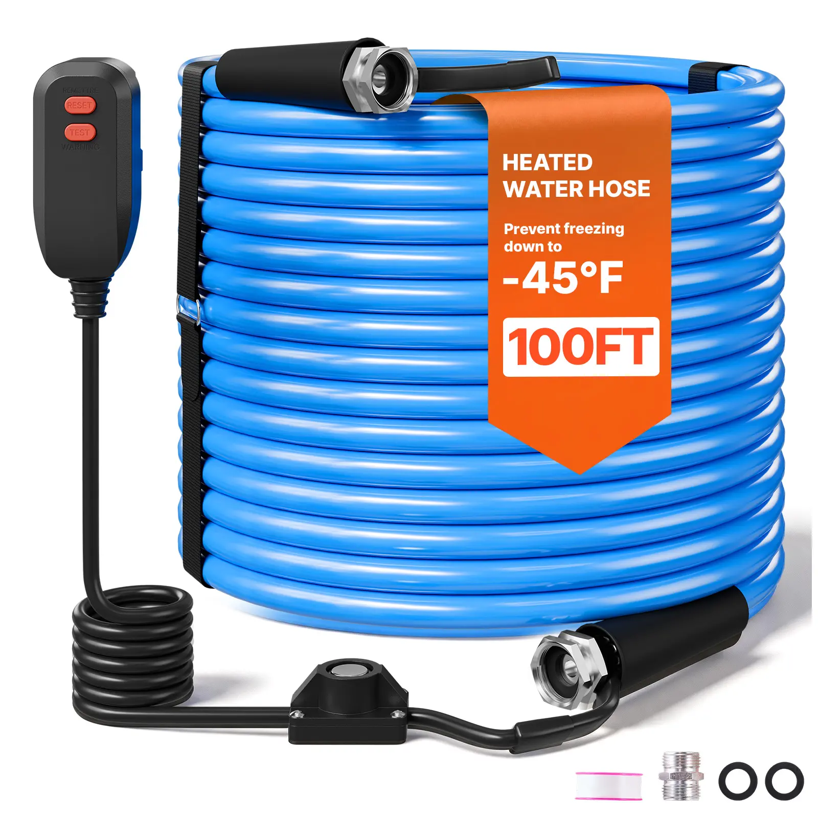 VEVOR 100FT Heated Water Hose for RV -45°F Anti Freeze Drinking Water Hose, 1/2" ID, Smooth Surface, with Leakage Protection GFCI, Built-in Thermostat, Freeze & Leak-Proof, Lead and BPA Free for RVs