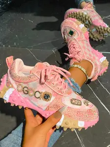 Women's Thick Sole Sneakers, Textile Upper Material, Rubber Sole, All-Season Wear, Plain Pattern Design, Comfortable Daily Footwear, Fashion Sneakers, Chunky Casual Sneakers