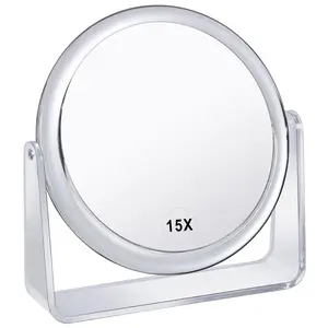 15X Magnifying Makeup Mirror for Desk Double Sided 1X/15X Desk Mirror,Portable Table Small Standing Magnifying Mirror for Cosmetic, Transparent, MKT69Z