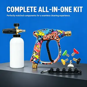Graffiti-Style High-Pressure Washer Gun Kit (Options: Gun + 5 Nozzles; or Gun + 5 Nozzles + Foam Cannon) — 4000 PSI M22-14mm Quick-Connect Car Wash Gun