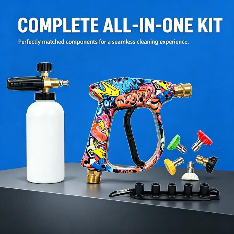 Graffiti-Style High-Pressure Washer Gun Kit (Options: Gun + 5 Nozzles; or Gun + 5 Nozzles + Foam Cannon) — 4000 PSI M22-14mm Quick-Connect Car Wash Gun