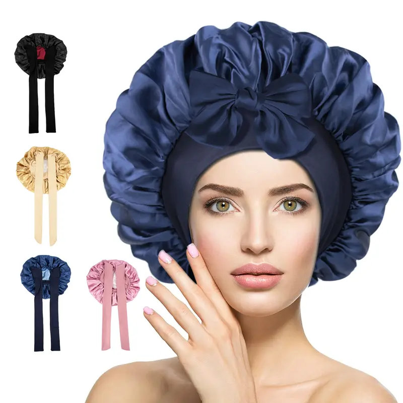 Satin Bonnet Silk Bonnet for Women Sleeping Adjustable Double Layer Hair Bonnet for Curly Natural Hair with Tie Band Hair Care Cap Hair Care Wrap