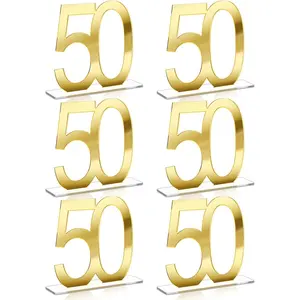 Set of 6 Mirror Gold 50th Birthday Decorations for Men and Women Acrylic Anniversary Decorations Table Numbers Centerpieces for Birthday Party