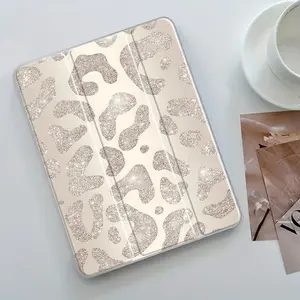 Leopard Print iPad Case Folding Stand Case for iPad, Transparent Acrylic Hard Back, Pencil Slot & Charger Slot, Scratch-Resistant Slim Protective Cover for iPad 10.2 2019/2020/2021, Mini, Pro, Air, Ipad Accessories