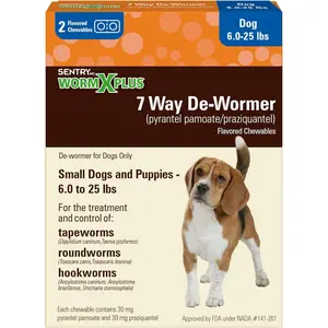 7 Way De-Wormer Chewables for Dogs Tablets for Small Dogs & Puppies (6-25 lbs) (pyrantel pamoate/praziquantel), 2 Count