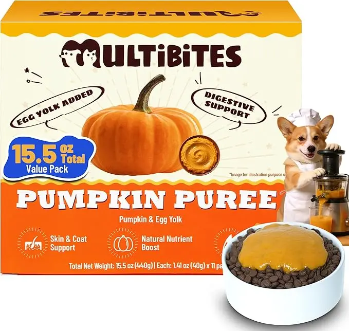 MULTIBITES 15.5oz Pumpkin Puree for Cats and Dogs for Digestive Health. Cat and Dog Pumpkin Puree for Healthy Digestion. Natural Fiber Supplement for Dog Food Toppers,Kittens,Puppy Snacks