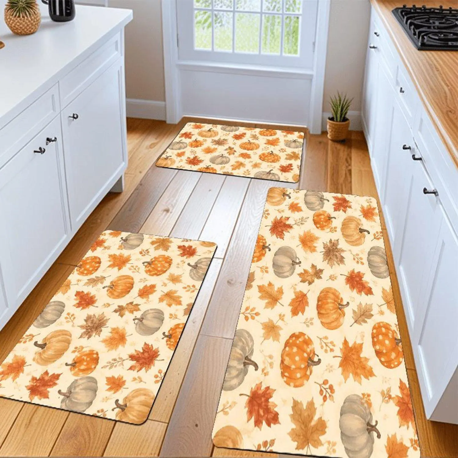 1pc Autumn Pumpkin Maple Leaf Flannel Thick Cushioned Non Slip Machine Washable Area Rugs for Bedroom Porch RV Fall Thanksgiving and Christmas Home Decor